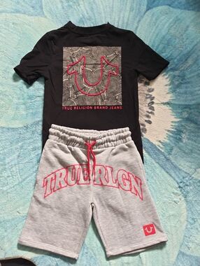 True Religion Kids Light Gray Shorts with Pink Logo